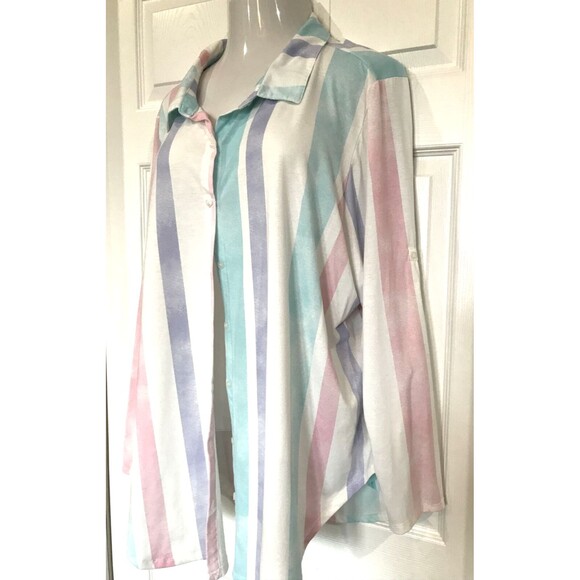 LulaRoe Plus Size 3XL Pastel Stripe Long Sleeve Button Front Collared Shirt - Picture 1 of 8